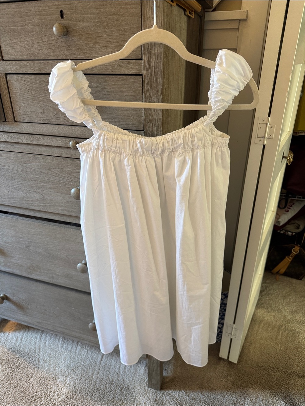 STAUD White Cotton Ruffle-strap Mini Dress